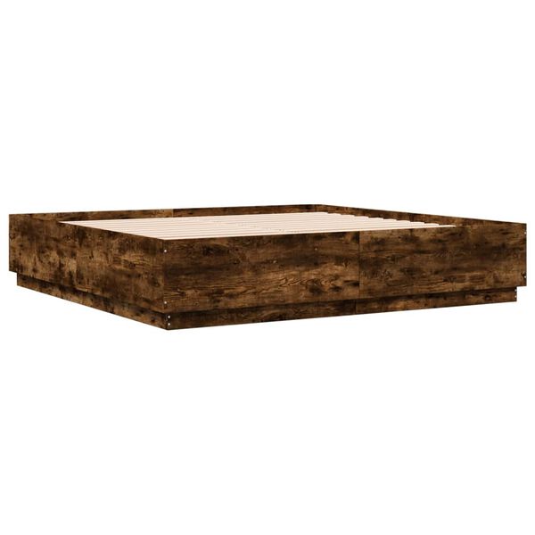 vidaXL Estructura cama con luces LED madera roble ahumado 200x200 cm