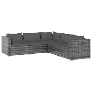 vidaXL Set de muebles de jard&iacute;n 5 pzas y cojines rat&aacute;n sint&eacute;tico gris