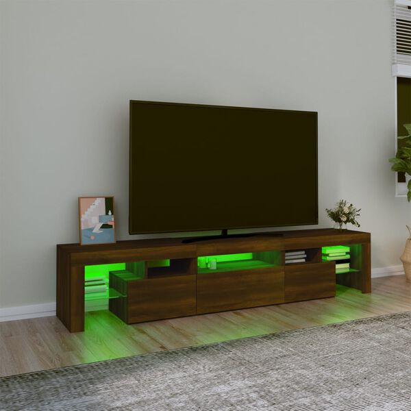vidaXL Mueble de TV con luces LED marr&oacute;n roble 200x36,5x40 cm