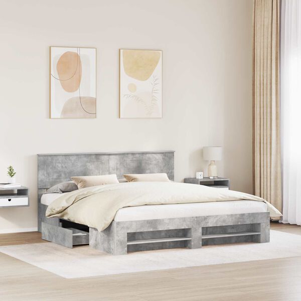 vidaXL Estructura de cama con cabecera Gris Concreto 200 x 200 cm