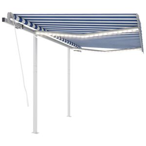 vidaXL Toldo autom&aacute;tico LED y sensor de viento azul y blanco 3x2,5 m