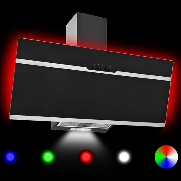 vidaXL Campana extractora RGB de LED acero inox. vidrio templado 90cm