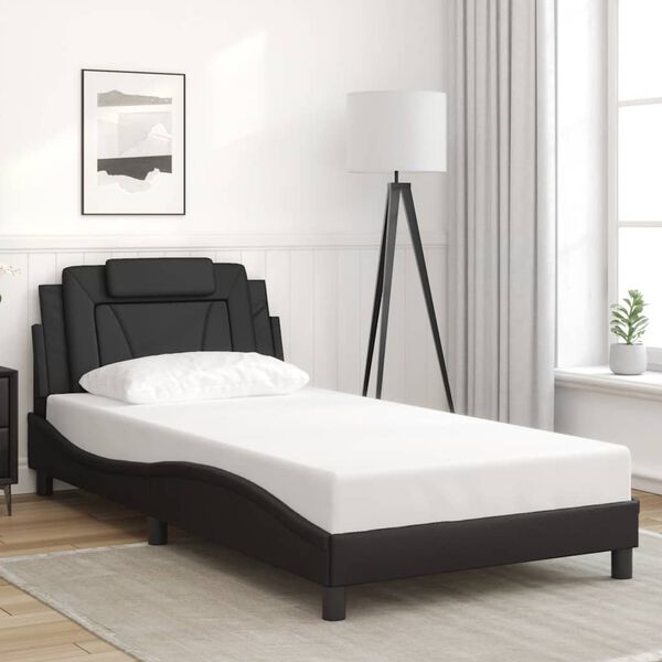 vidaXL Estructura de cama Viana sin colch&oacute;n cuero sint&eacute;tico negro 100x200 cm