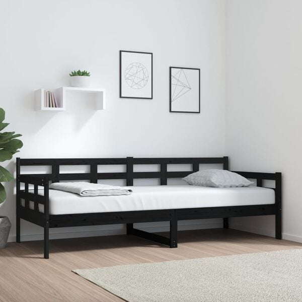 vidaXL Sof&aacute; cama madera maciza de pino negro 80x200 cm