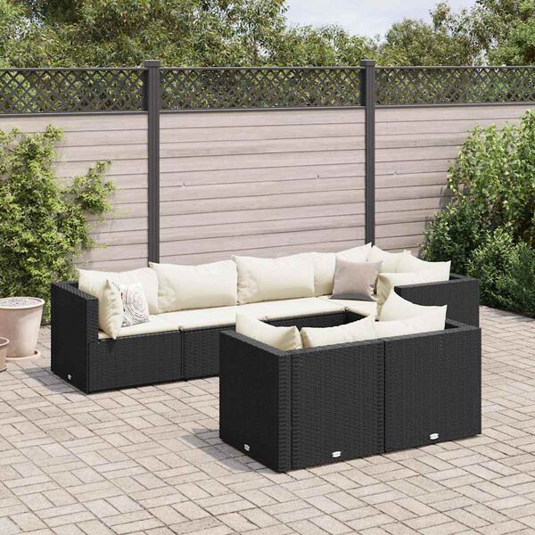 vidaXL Set de muebles de jard&iacute;n y cojines 7 pzas rat&aacute;n sint&eacute;tico negro