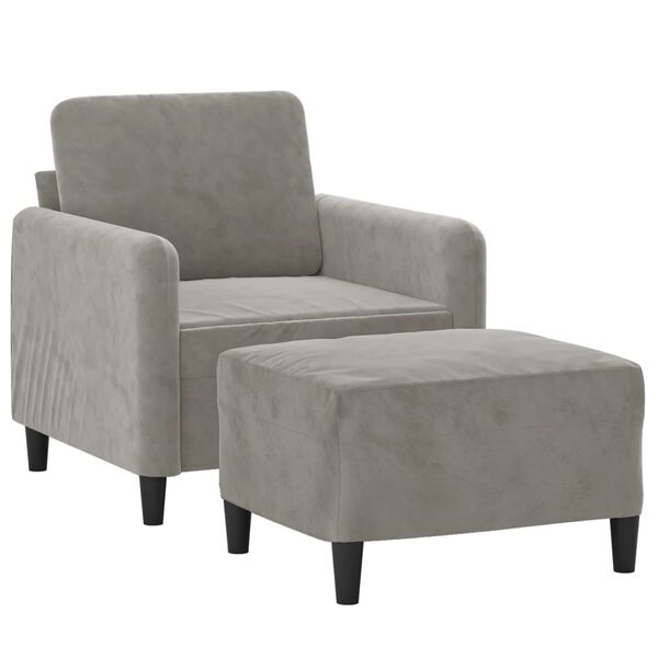 vidaXL Sill&oacute;n con taburete terciopelo gris claro 60 cm