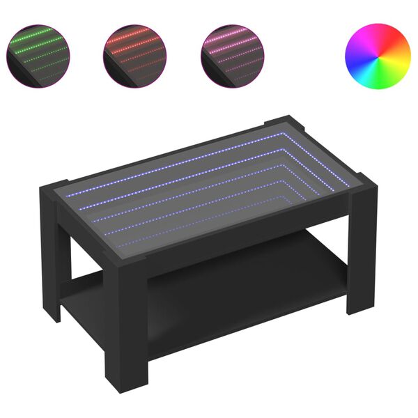 vidaXL Mesa de centro con LED madera de ingenier&iacute;a negro 93x53x45 cm