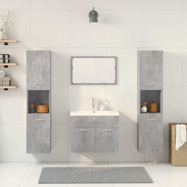 vidaXL Set muebles de ba&ntilde;o 5 piezas madera ingenier&iacute;a gris hormig&oacute;n