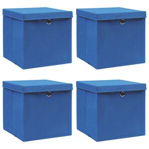 vidaXL Cajas de almacenaje con tapas 4 uds tela azul 32x32x32 cm