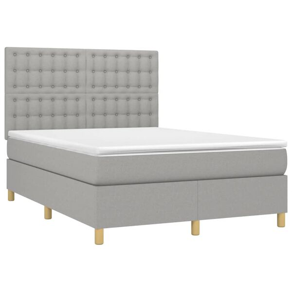 vidaXL Cama box spring con colch&oacute;n tela gris claro 140x190 cm