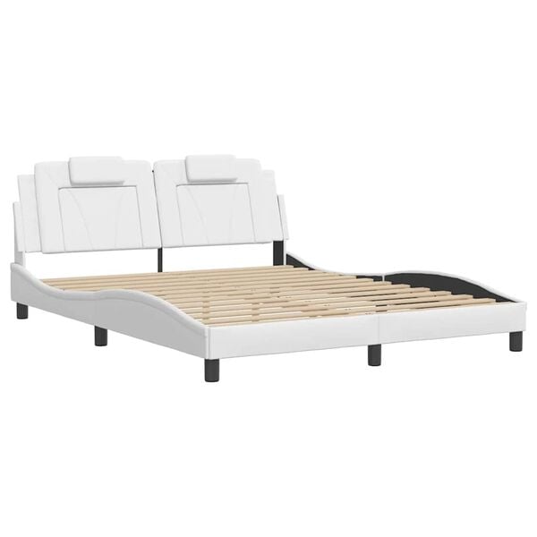 vidaXL Estructura de cama Viana sin colch&oacute;n cuero sint&eacute;tico blanco 160x200cm