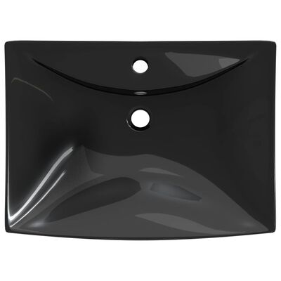 vidaXL Lavabo rectangular cerámica orificio de grifo y desagüe negro