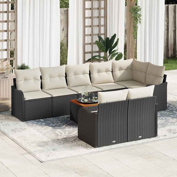 vidaXL Conjunto de sof&aacute;s de jard&iacute;n 9 pcs Negro rat&aacute;n sint&eacute;tico