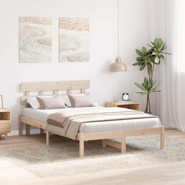 vidaXL Estructura de cama Marr&oacute;n 140 x 190 cm Madera maciza de Pino