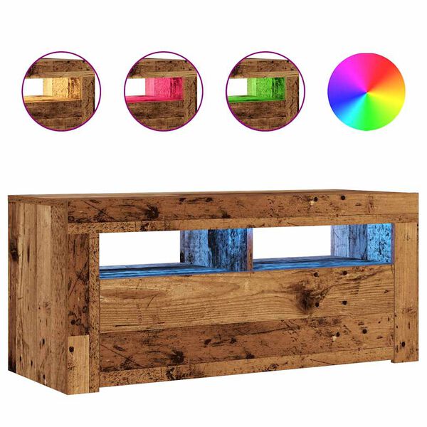 vidaXL Mueble TV luces LED madera ingenier&iacute;a envejecida 90x35x40 cm