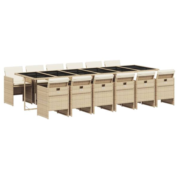 vidaXL Set comedor de jardín con cojines 13 pzas ratán sintético beige