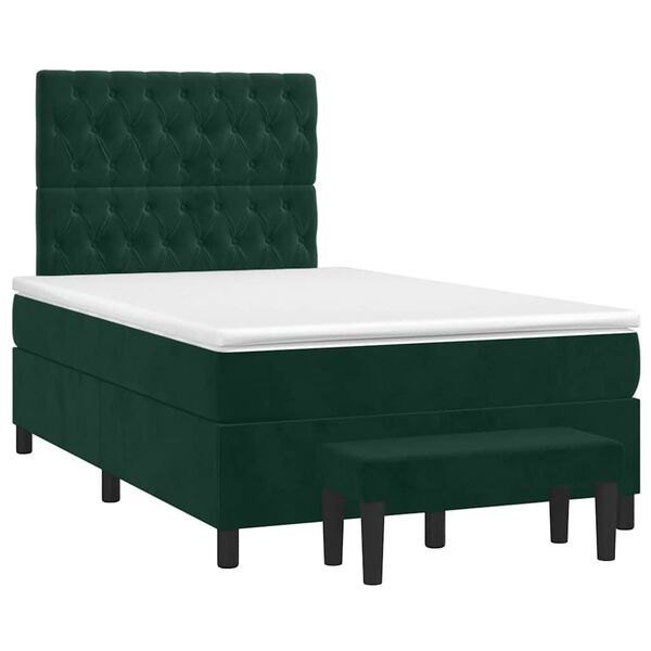 vidaXL Cama box spring con colch&oacute;n terciopelo verde oscuro 120x190 cm