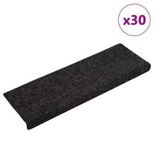 vidaXL Felpudos autoadhesivos para escaleras, 30 unidades, 65 x 21 x 4 cm, borde rectangular, color negro