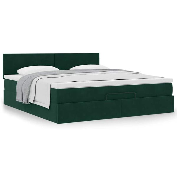 vidaXL Estructura de cama otomana con colch&oacute;n verde oscuro 160x200 cm