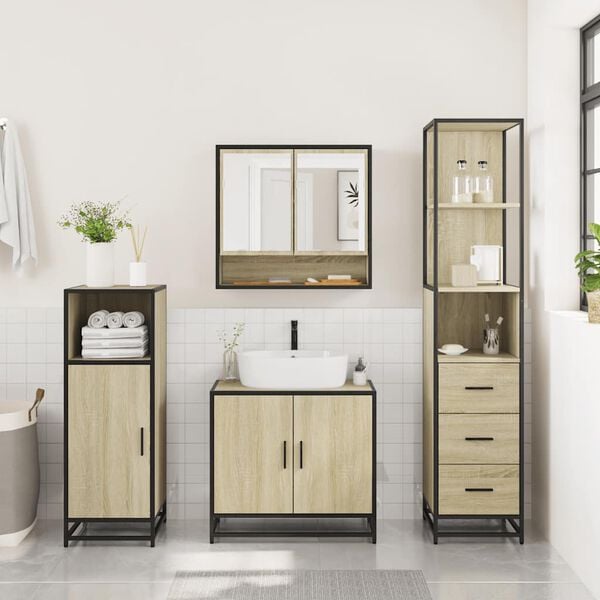 vidaXL Set de muebles de baño 3 pzas madera contrachapada roble Sonoma