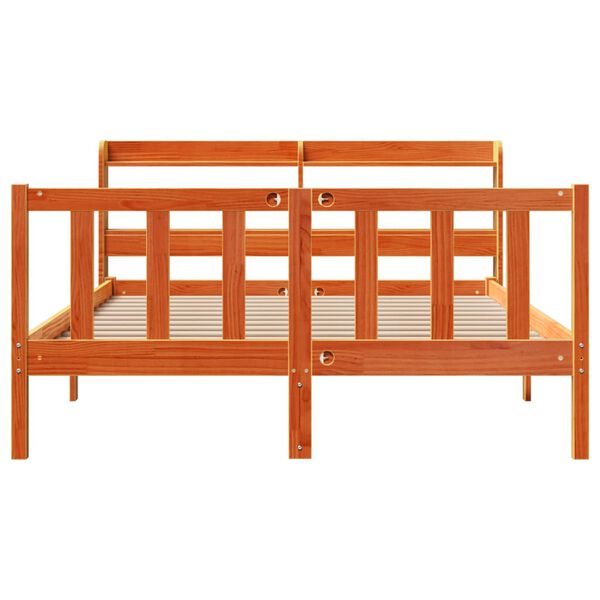vidaXL Estructura cama con cabecero madera pino marr&oacute;n cera 120x190 cm