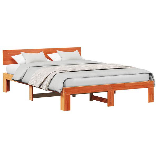 vidaXL Estructura de cama con cabecera Marr&oacute;n cera 140 x 200 cm