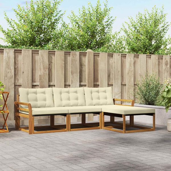 vidaXL Conjunto de sof&aacute;s de exterior con coj&iacute;n 4 pcs Natural y Crema