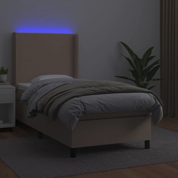 vidaXL Cama box spring colchón LED cuero sintético capuchino 90x200 cm