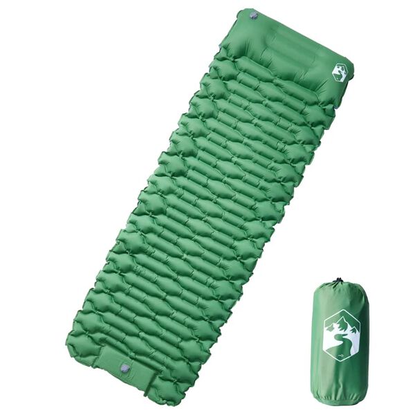 vidaXL Colchón de camping autoinflable con almohada 1 persona verde