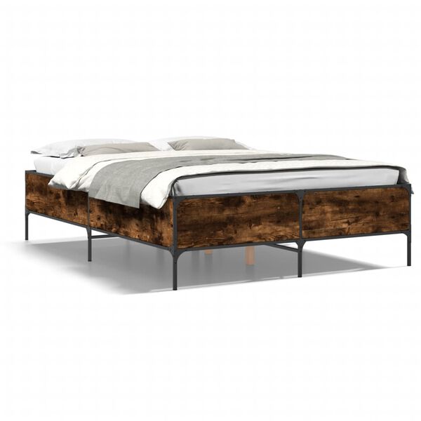vidaXL Estructura cama madera ingenier&iacute;a metal roble ahumado 140x200cm