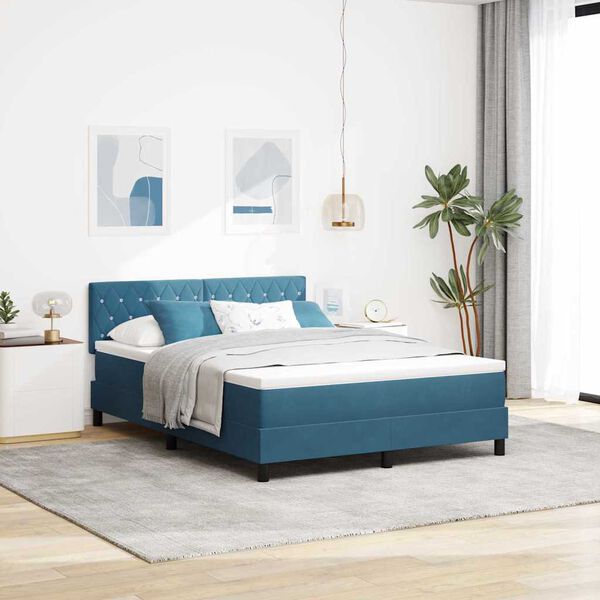 vidaXL Cama tipo Box Spring Azul Oscuro 160 x 200 cm Terciopelo