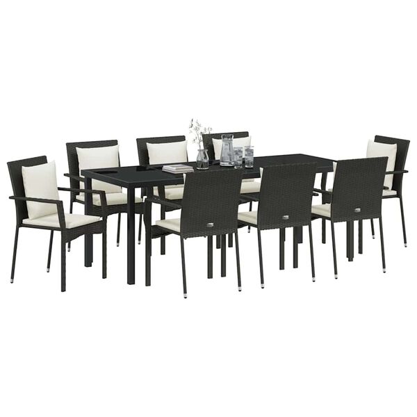 vidaXL Conjunto de Comedor de Jardín 9 pcs Negro ratán sintético