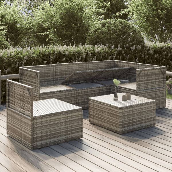 vidaXL Set de muebles de jard&iacute;n 6 pzas y cojines rat&aacute;n sint&eacute;tico gris