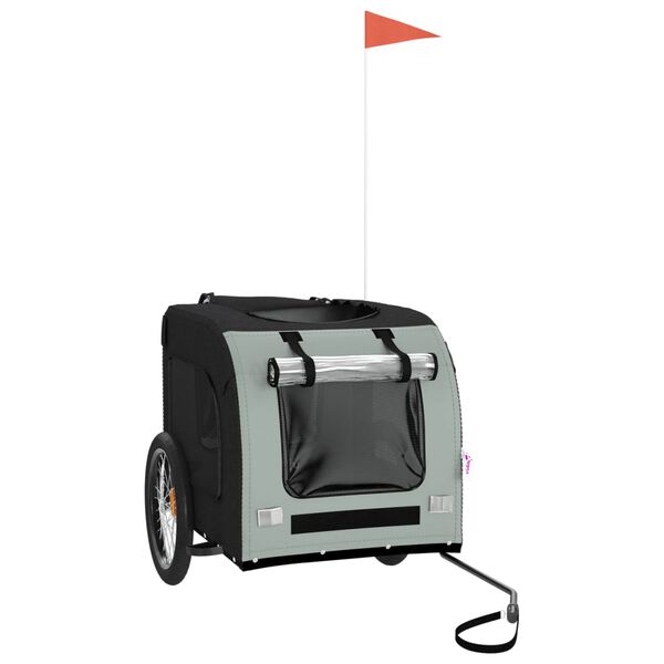 vidaXL Remolque de bicicleta mascotas hierro tela Oxford gris negro