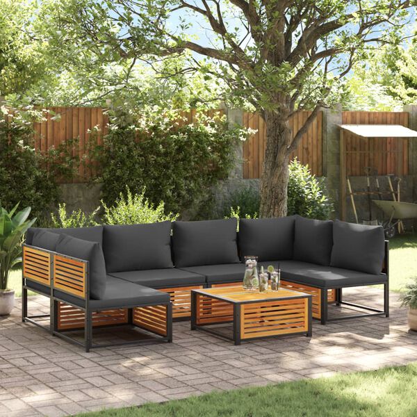 vidaXL Set de sof&aacute;s de jard&iacute;n con cojines 7 pzas madera maciza acacia