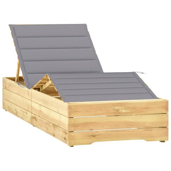vidaXL Tumbona con coj&iacute;n gris madera de pino impregnada
