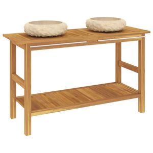 vidaXL Tocador de ba&ntilde;o madera maciza de teca con lavabos m&aacute;rmol crema