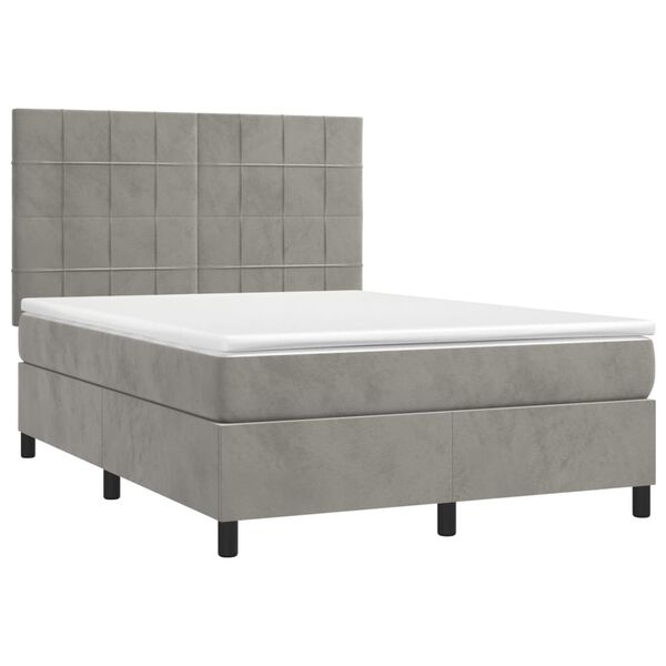 vidaXL Cama box spring colch&oacute;n y LED terciopelo gris claro 140x190 cm