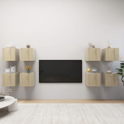 vidaXL Muebles de pared para TV 8 uds color roble Sonoma 30,5x30x30cm