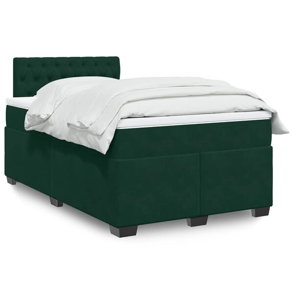 vidaXL Cama box spring con colch&oacute;n terciopelo verde oscuro 120x190 cm