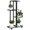 vidaXL Soporte para flores 4 alturas y ruedas hierro negro 44x23x80 cm