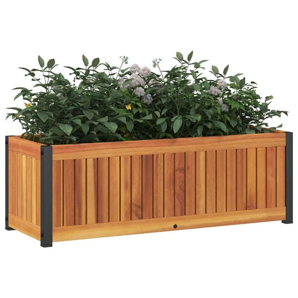 vidaXL Jardinera de madera maciza de acacia y acero 80x30x27,5 cm