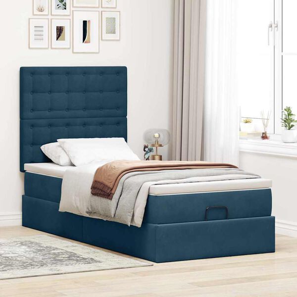 vidaXL Estructura cama otomana colchones terciopelo azul oscuro