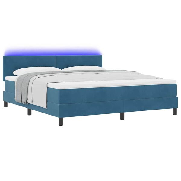vidaXL Cama Box Spring LED con LED Azul Oscuro 180 x 200 cm Terciopelo