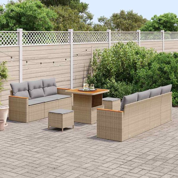vidaXL Conjunto de sofá de jardín con cojín Beige Poliratán