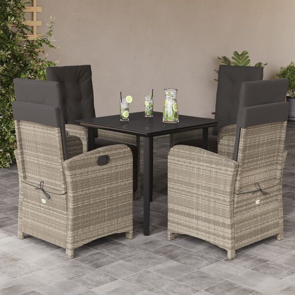 vidaXL Set comedor de jard&iacute;n 5 pzas cojines rat&aacute;n sint&eacute;tico gris claro