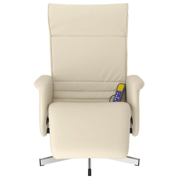 vidaXL Sill&oacute;n reclinable masaje con reposapi&eacute;s cuero sint&eacute;tico crema