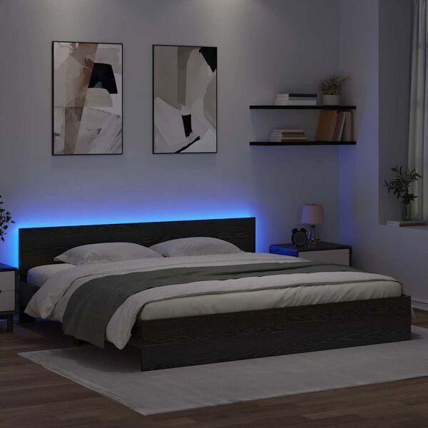 vidaXL Estructura de cama con cabecera Roble Negro 180 x 200 cm