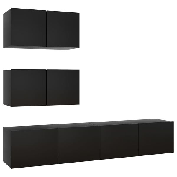 vidaXL Set de muebles de sal&oacute;n TV 4 piezas madera de ingenier&iacute;a negro