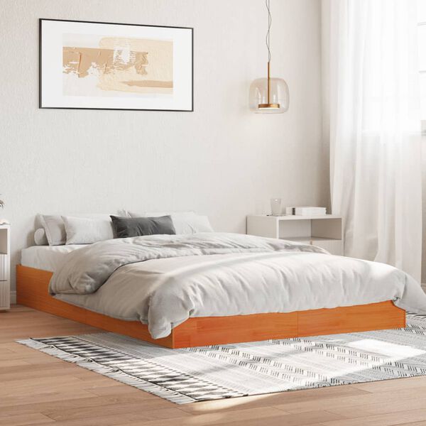 vidaXL Cama sin colch&oacute;n madera maciza de pino marr&oacute;n cera 120x200 cm